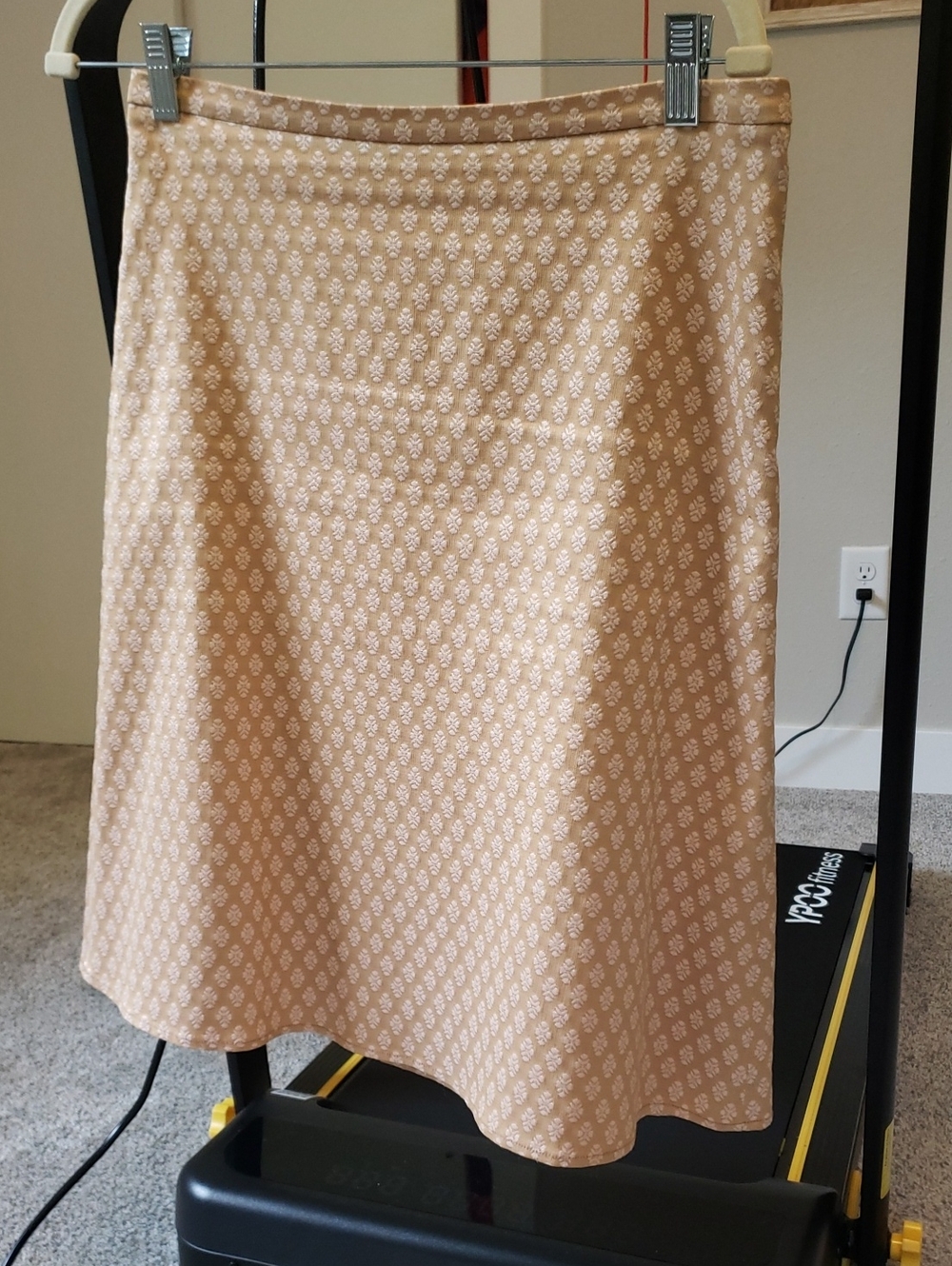 Piazza Sempione Tan A-Line Skirt with Pink Floral Pattern